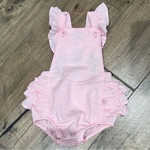 Baby infant 6-12 month Ruffle Butts Woven Flutter Overall Romper